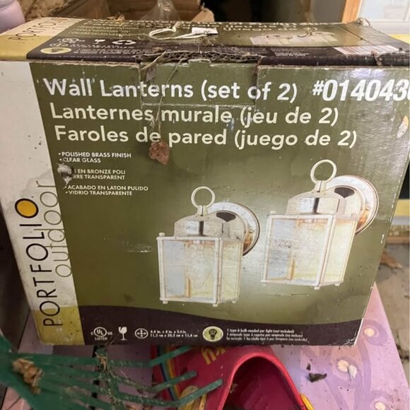 Portfolio Outdoor Wall Lantern gold and Clear Glass - Picture 1 of 1